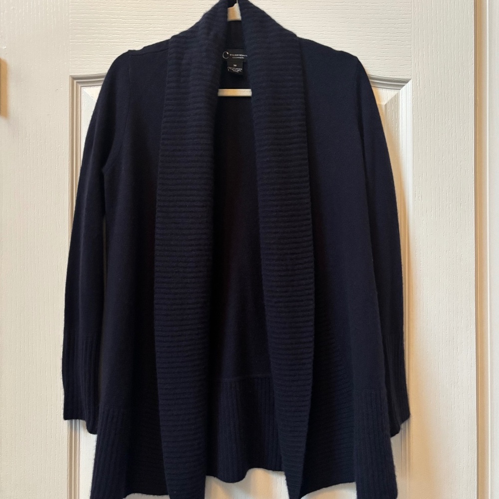 C by Bloomingdale's Cashmere Knit Shawl-Collar Open Front Cardigan Size XS Navy